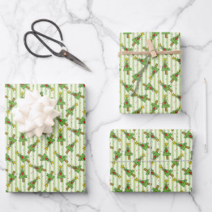 Cute Smiling Christmas Tree Pattern Wrapping Paper Sheet