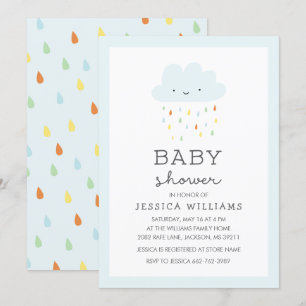 Cute Smiling Cloud Baby Shower Invitation in Blue