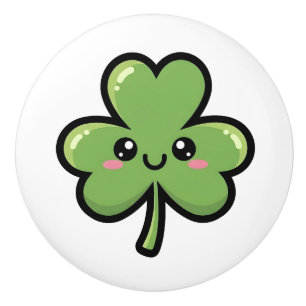Cute Smiling Clover Ceramic Knob
