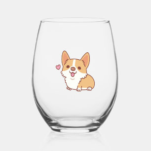 Cute Smiling Corgi Dog Stemless Wine Glass