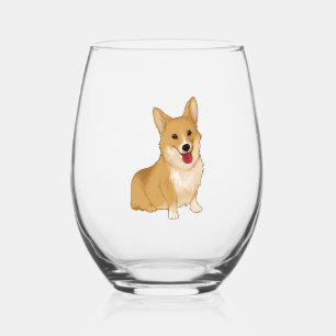 Cute smiling corgi stemless wine glass