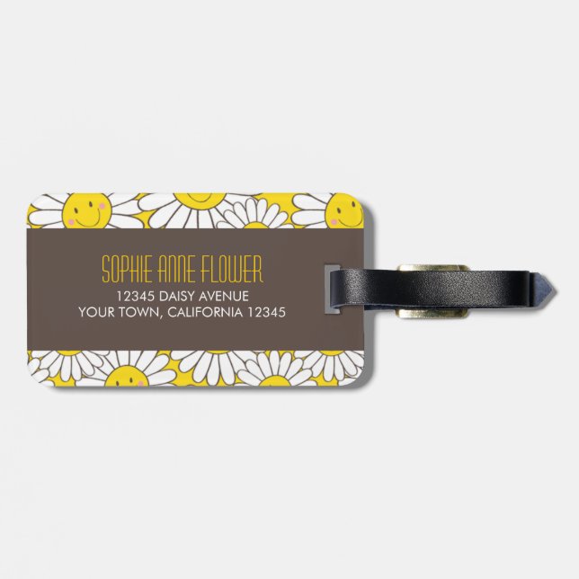 Cute Smiling Daisies Personalizable Luggage Tag (Back Horizontal)