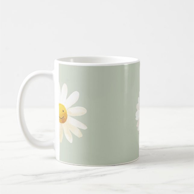 Cute Smiling Daisy Pattern Happy Floral Spring  Coffee Mug (Left)