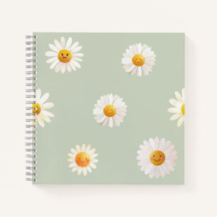 Cute Smiling Daisy Pattern Happy Floral Spring Notebook