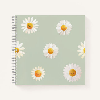 Cute Smiling Daisy Pattern Happy Floral Spring Notebook