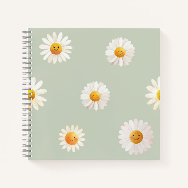 Cute Smiling Daisy Pattern Happy Floral Spring  Notebook (Front)