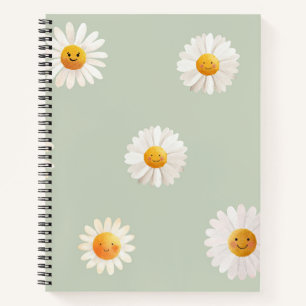 Cute Smiling Daisy Pattern Happy Floral Spring Notebook
