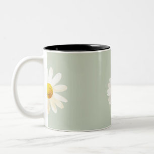 Cute Smiling Daisy Pattern Happy Floral Spring Two-Tone Coffee Mug