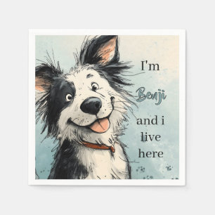 Cute Smiling Dog Illustration with Custom Name Napkin