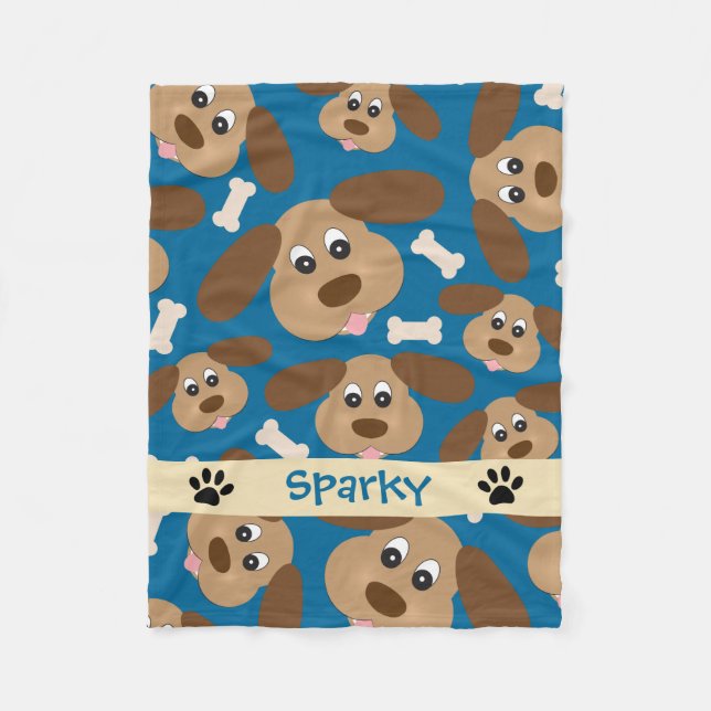 Cute Smiling Dog with Big Ears Personalised Fleece Blanket (Front)