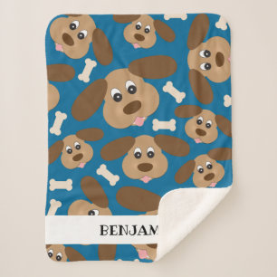 Cute Smiling Dog with Big Ears Personalised Sherpa Blanket
