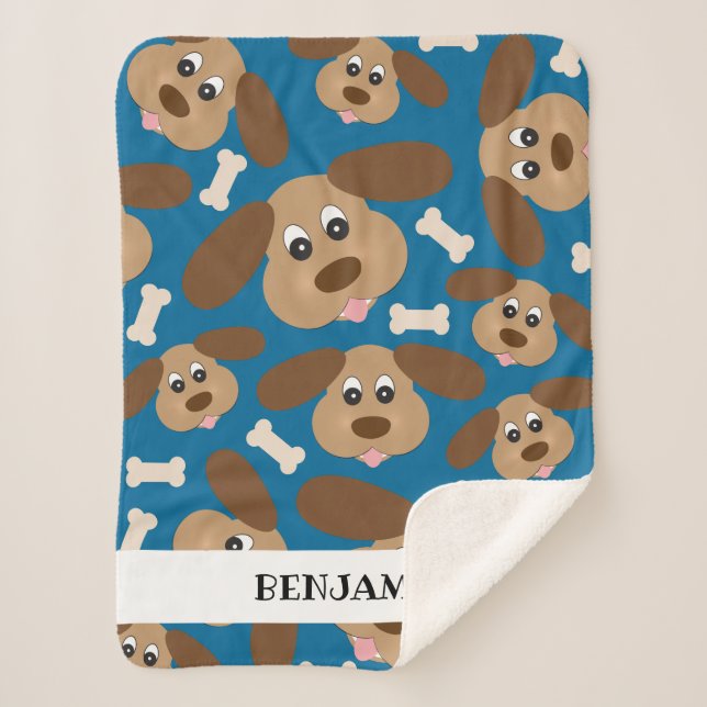Cute Smiling Dog with Big Ears Personalised Sherpa Blanket (Front)