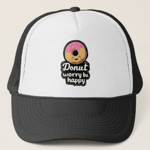 Cute Smiling Donut – “Donut Worry Be Happy” Illust Trucker Hat