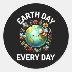 Cute Smiling Earth Day Every Day Earth Lover Men W Classic Round Sticker
