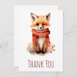 Cute Smiling Fox Pup in a Red Scarf Thank You Card