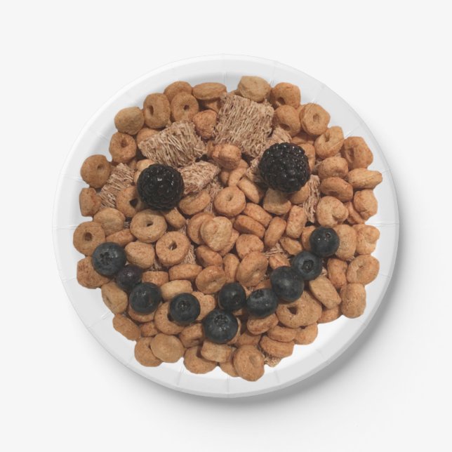 Cute Smiling Fruit and Cereal Face Paper Plate (Front)