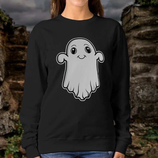 Cute Smiling Ghost Cartoon Illustration Halloween Sweatshirt (Ideal design for Halloween time, for example.)