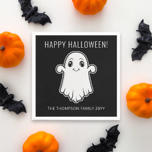 Cute Smiling Ghost Happy Halloween Custom Text Napkin