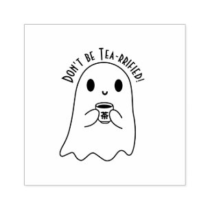 Cute Smiling Ghost & Japanese Tea Kanji Rubber Stamp