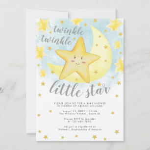 Cute Smiling Gold Twinkle Little Star Baby Shower Invitation