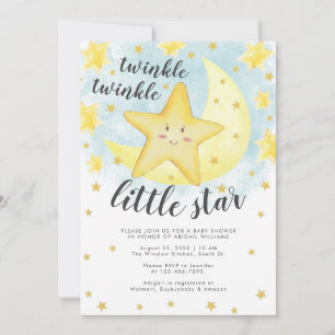 Cute Smiling Gold Twinkle Little Star Baby Shower Invitation