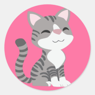 Cute Smiling Grey Tabby Cat Classic Round Sticker