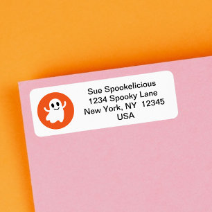 Cute Smiling Halloween Ghost Orange Circle