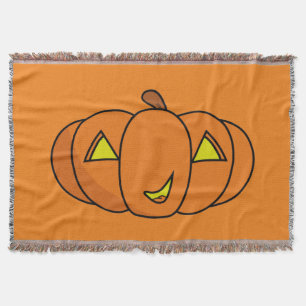 Cute Smiling Halloween Pumpkin Throw Blanket