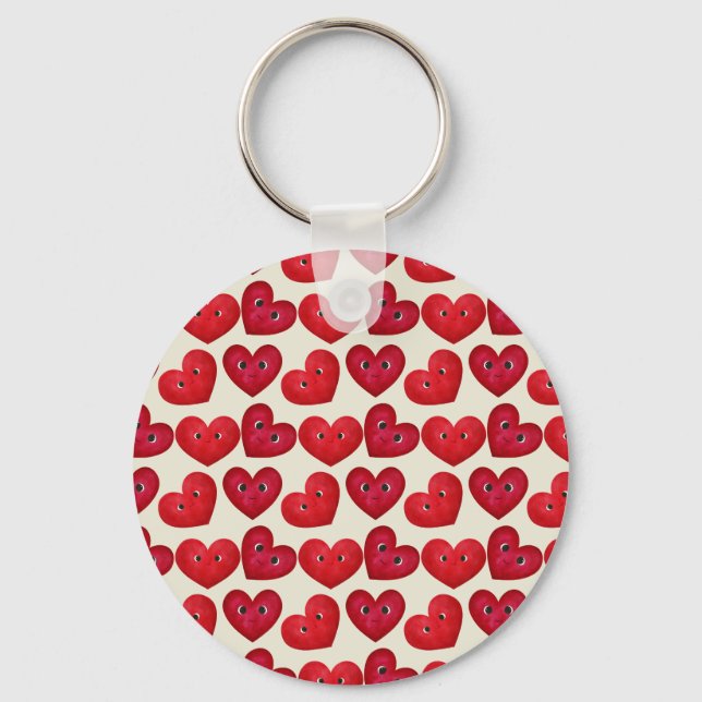 Cute Smiling Hearts Seamless Pattern - Valentine’s Key Ring (Front)