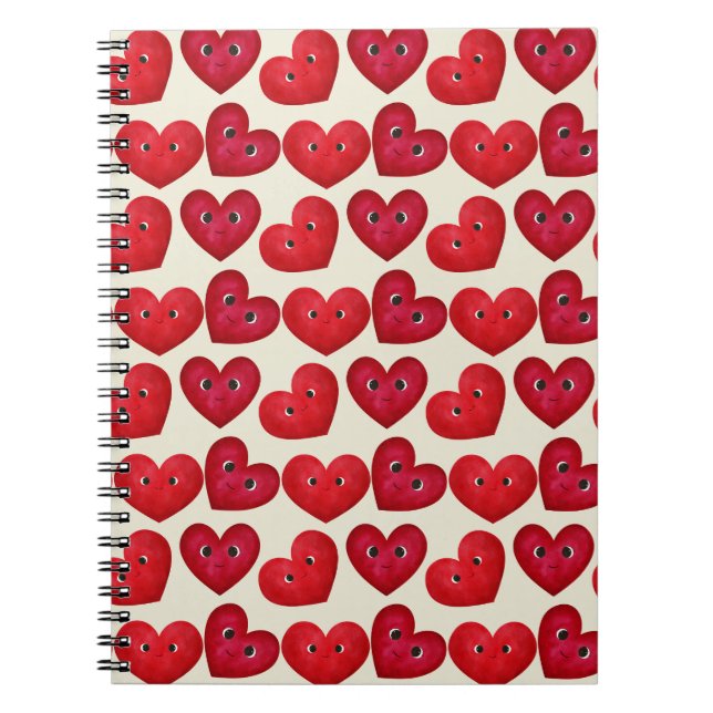 Cute Smiling Hearts Seamless Pattern - Valentine’s Notebook (Front)