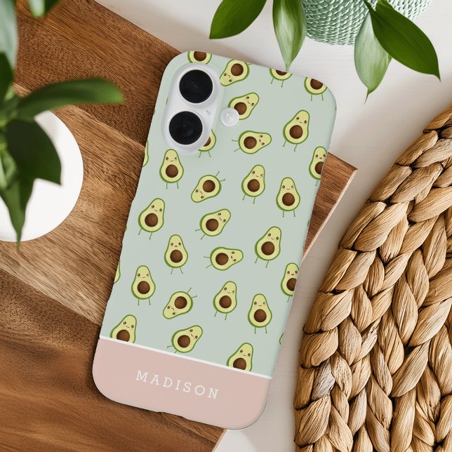 Cute Smiling Kawaii Avocado Pattern Personalised Case-Mate iPhone Case (Creator Uploaded)
