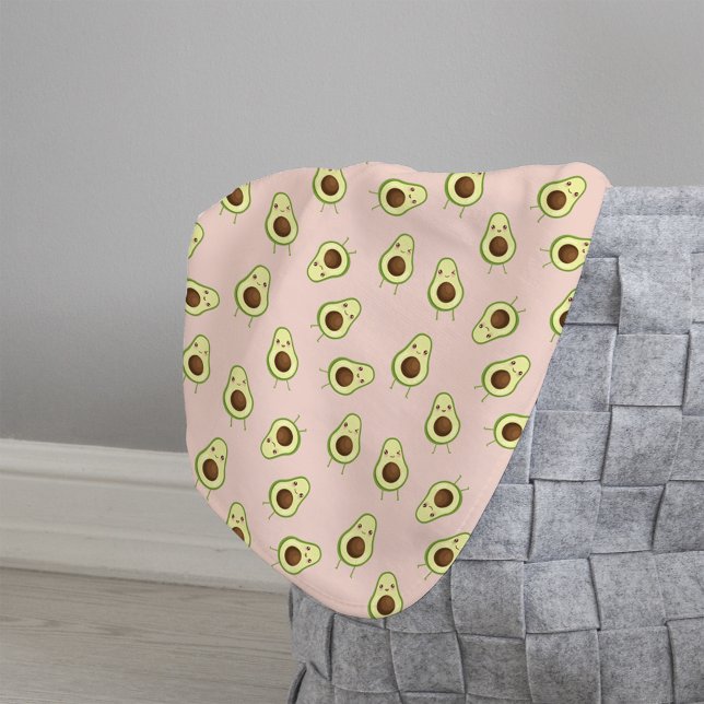 Cute Smiling Kawaii Avocado Pattern Sherpa Blanket (Creator Uploaded)