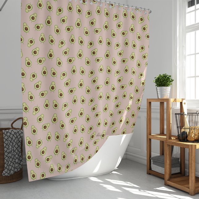 Cute Smiling Kawaii Avocado Pattern Shower Curtain (Creator Uploaded)