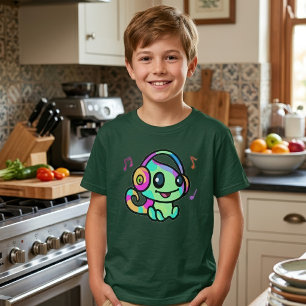 Cute Smiling Kawaii Baby Chameleon With Headphones T-Shirt