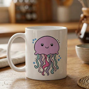 Cute smiling Kawaii Baby Jellyfish with Bubbles Coffee Mug