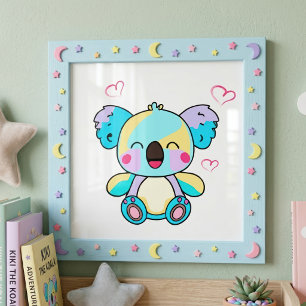 Cute smiling Kawaii Baby Koala with Love Hearts Photo Print