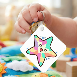 Cute Smiling Kawaii Baby Starfish with Bubbles Key Ring