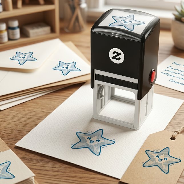 Cute Smiling Kawaii Baby Starfish with Bubbles Self-inking Stamp (Cute Smiling Kawaii Baby Starfish with Bubbles. Self-inking Stamp)