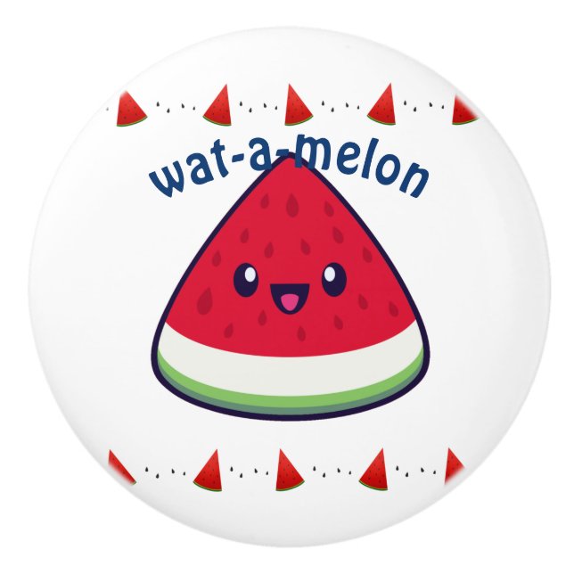Cute Smiling Kawaii Watermelon Ceramic Knob (Front)