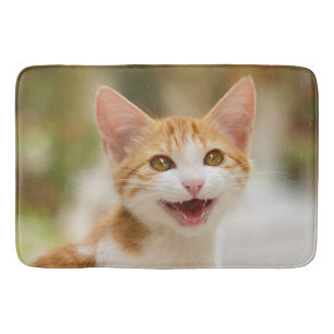 Cute Smiling Kitten Face Funny Cat Meow Photo Bath Mat