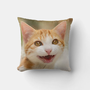 Cute Smiling Kitten Face Funny Cat Meow Photo - Cushion