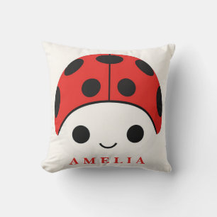 Cute Smiling Ladybug With Black Spots Cushion