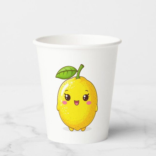 Cute Smiling Lemon Character Paper Cups (Front)