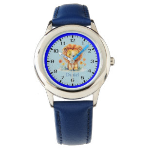 Cute Smiling Lion Amidst Flowers Children's Watch