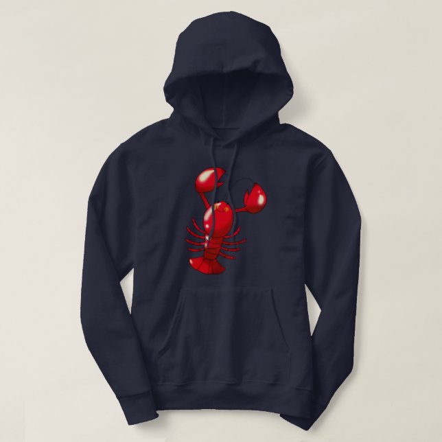 Cute Smiling Lobster Cartoon Design Hoodie (Design Front)