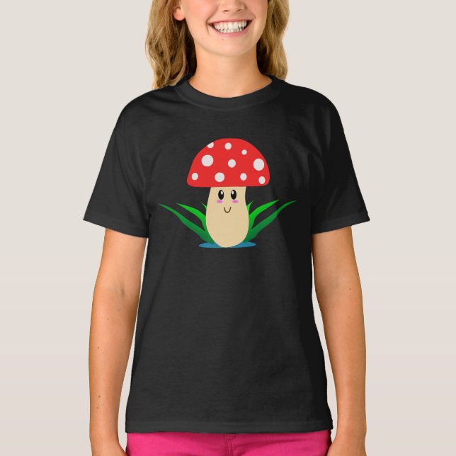 Cute Smiling Mushroom Girl's T-Shirt (Front)