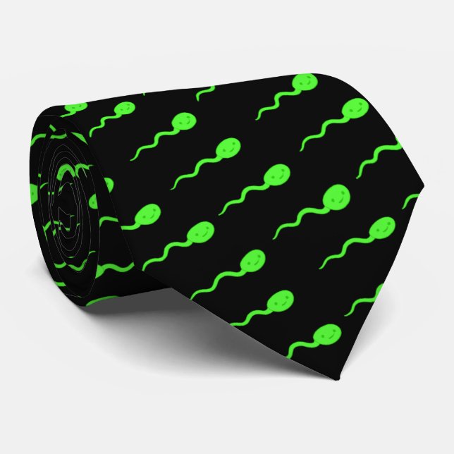 Cute Smiling Neon Green Sperm Pattern Tie (Rolled)