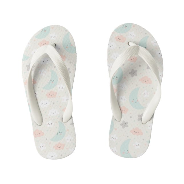 Cute Smiling Pastel Sky Pattern Kid's Flip Flops (Footbed)