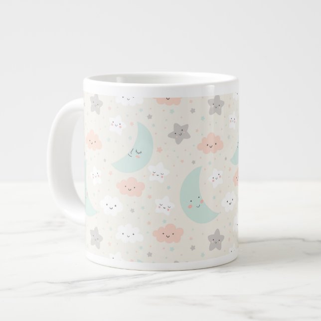 Cute Smiling Pastel Sky Pattern Large Coffee Mug (Front Left)