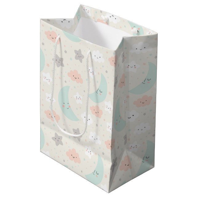 Cute Smiling Pastel Sky Pattern Medium Gift Bag (Front Angled)